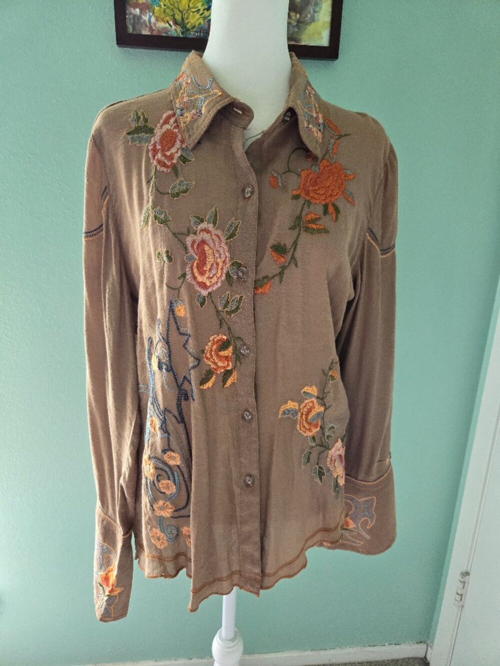 PAPARAZZI Embroidered Long Sleeved Blouse. Size M